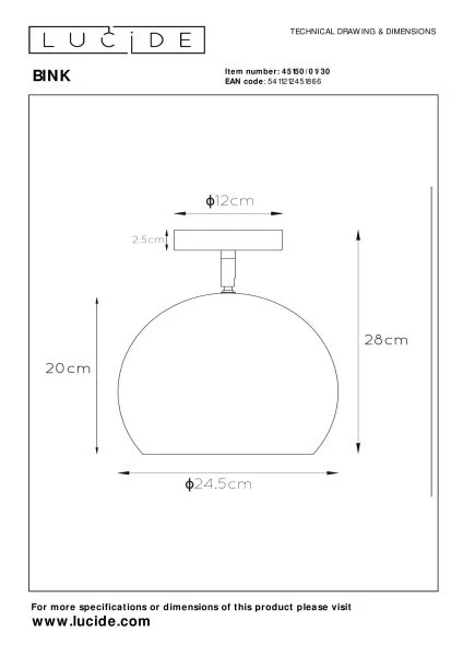 Lucide BINK - Lámpara de techo - Ø 24,5 cm - 1xE27 - Negro - TECHNISCH